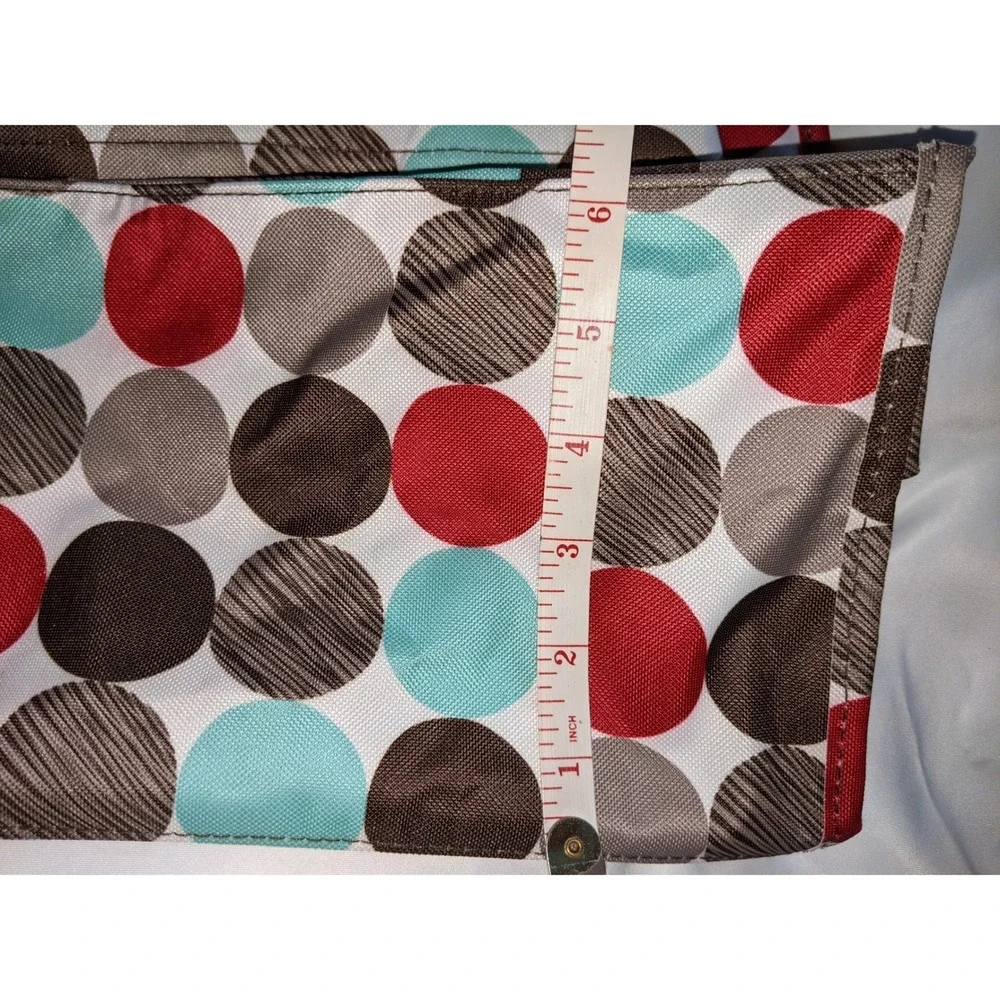 Thirty-One Small Tote Bag Polka Dot Red Teal Brown 12x8x5